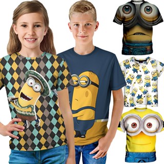 เสื้อยืดลําลอง คอกลม พิมพ์ลายมินเนี่ยน Despicable Me Movie Big Eyes น่ารัก สําหรับเด็กผู้ชาย และเด็กผู้หญิง เหมาะกับงานปาร์ตี้วันเกิด