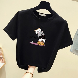 【Ready Stock】10Colors Korean Short Sleeve New Classic Cute Cat Print T shirt Basic Tee Tops Women Clothing_08