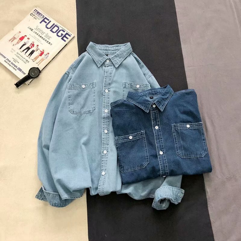 ฤดูใบไม้ผลิฤดูใบไม้ร่วง Denim เสื้อผู้ชายยาวโดยรวมเสื้อหลวมขนาดใหญ่ Casual Ruffian หล่อ All-Match Coat
