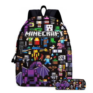กระเป๋าเป้สะพายหลัง ลายการ์ตูนอนิเมะ Minecraft สองชิ้น สําหรับผู้ชาย และนักเรียน