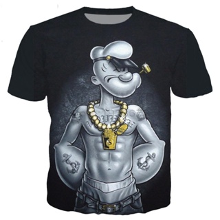 ใหม่เสื้อยืดลําลองแฟชั่นสําหรับผู้ชายผู้หญิงแขนสั้นพิมพ์ลาย Popeye 3D สไตล์ฮิปฮอป_03