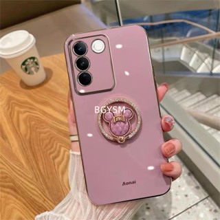 ใหม่ พร้อมส่ง เคสโทรศัพท์มือถือ ขอบตรง ลายหมีน่ารัก พร้อมแหวนขาตั้ง สําหรับ VIVO V29 5G X90 Pro V295G 2023