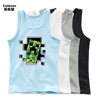 เสื้อยืดแขนกุด ลาย Minecraft แฟชั่นฤดูร้อน สําหรับเด็กผู้ชาย อายุ 3-14 ปี