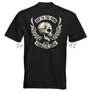 เสื้อยืด พิมพ์ลายหัวกะโหลก Bad To The Bone Motorcycle Biker Bobber Chopper ขนาดใหญ่ ทนทาน เหมาะกับของขวัญวันเกิด แฟชั่นสําหรับผู้ชาย