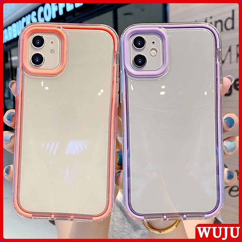 Wuju 3-in-1 เคสโทรศัพท์มือถือแบบใส กันกระแทก สีมาการอง สําหรับ iPhone 11 12 13 14 Pro Max XR X XS 7 8 Plus