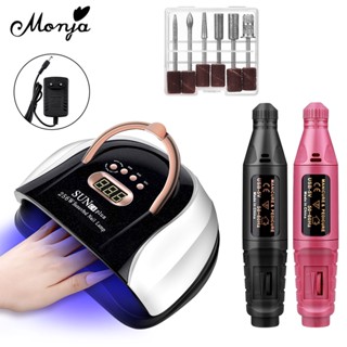 Monja เครื่องขัดเล็บอะคริลิค 2 ชิ้น และ 36W 256W 268W 280W เครื่องเป่ายูวีเจล ไฟ LED สําหรับทําเล็บมือ เล็บเท้า