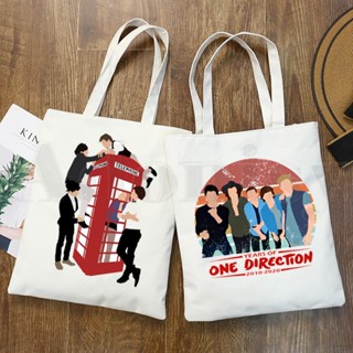 กระเป๋าสะพายไหล่ กระเป๋าช้อปปิ้ง ผ้าแคนวาส พิมพ์ลาย One Direction Harry Styles Merch 1D นํากลับมาใช้ใหม่ได้ สําหรับผู้หญิง ZBGO