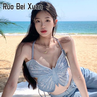 RUO BEI XUAN เสื้อชั้นในสตรี 2023 ใหม่สไตล์เกาหลีผีเสื้อสั้นเซ็กซี่เสื้อเซ็กซี่ Beachwear