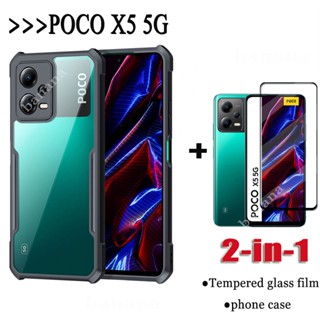 2in1 Xiaomi POCO X5 5G เคสแข็ง แบบใส กันกระแทก สําหรับ POCO X 5 PRO X4 X3 GT M5 M4 PRO F4 GT กระจกนิรภัย ป้องกันหน้าจอ