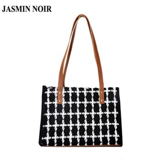 Jasmin NOIR กระเป๋าสะพายไหล่ กระเป๋าถือ ผ้าขนสัตว์ ลายสก๊อต เรียบง่าย สําหรับสตรี