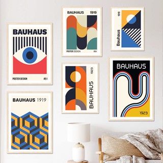 Bauhaus นิทรรศการ เรขาคณิต ที่ไม่ซ้ํากัน ผนัง ศิลปะ ผ้าใบ ภาพวาด โปสเตอร์ และภาพพิมพ์ผนัง สําหรับห้องนั่งเล่น ตกแต่งบ้าน