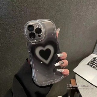 เคสโทรศัพท์มือถือแบบนิ่ม ใส ลายหัวใจ สีดํา สําหรับ iPhone 14 Plus 14 13 12 11 Pro Max X Xr Xs Max 7 8 Plus SE2020