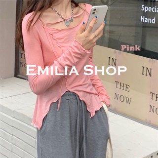 EMILIA SHOP  เสื้อยืด เสื้อผ้าฝ้าย สีพื้น เสื้อผ้าแฟชั่นผู้หญิง พิเศษ Comfortable ทันสมัย ทันสมัย A29J0K5 36Z230909