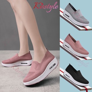 Kisstyle รองเท้าโลฟเฟอร์ พื้นแบน พื้นนิ่ม ส้นเตี้ย แบบสาน สําหรับผู้หญิง