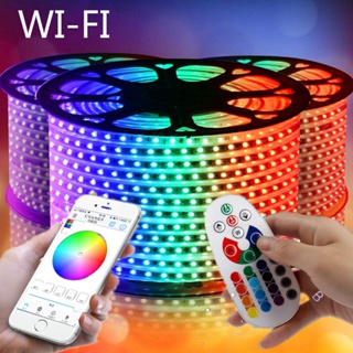 แถบไฟ Led Rgb 220V 20 ม.-100 ม. กันน้ํา รีโมตคอนโทรล Smd 5050 Wifi บลูทูธ โทรศัพท์ App Cod