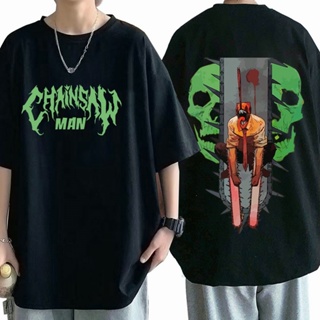 ๑☢❇อะนิเมะ Chainsaw Man-Denji   เสื้อยืดการ์ตูนตลกเสื้อยืดชายเสื้อยืดผ้าฝ้าย