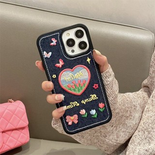 เคสโทรศัพท์มือถือ แบบแข็ง ปักลายเดนิม สําหรับ iPhone 11 11Promax 12 12Pro 12Promax X XR XS XSmax 13 13Pro 13Promax 14 14plus 14Pro 14Promax