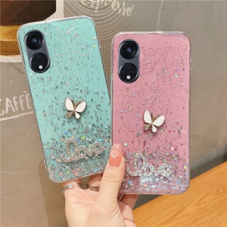 ใหม่ เคสโทรศัพท์มือถือแบบนิ่ม ใส ลายผีเสื้อ หัวใจ กลิตเตอร์ ระยิบระยับ แฟชั่น สําหรับ OPPO A58 A78 NFC 4G 5G 2023 A58 A78