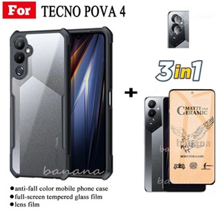 3in1 เคสโทรศัพท์มือถือเซรามิค กันกระแทก พร้อมฟิล์มเลนส์กล้อง สําหรับ Tecno Pova 4 pro Pova4 Pova 3 2