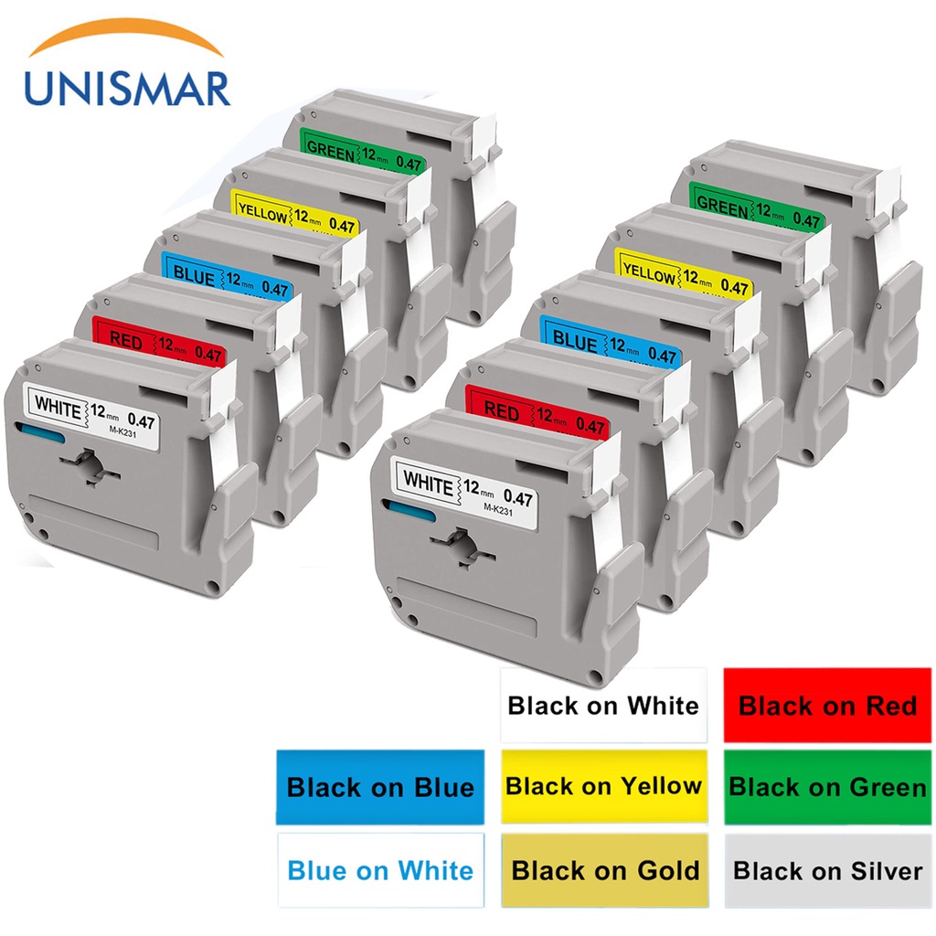 9 มม.12 มม.Larabel Maker เทป MK231 M-K231 MK221 M-K221 สีดําบนสีขาว 8 M สําหรับ Brother P-Touch Labe