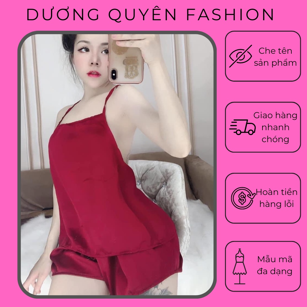 ชุดนอนสตรีชุดนอนเซ็กซี่คอเชือกแขวนคอทําจากผ้าซาตินนุ่มสบายฟรีไซส์ <55กก. - ชุดนอน DCQ