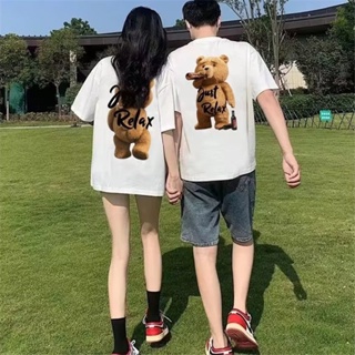 Couple Wear Summer Short-Sleeved New Style Trendy Niche Design Sense Cartoon Bear Print Round Neck T-Shirt Men Wome_07