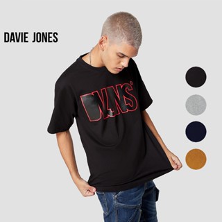 DAVIE JONES เสื้อยืดโอเวอร์ไซส์ พิมพ์ลายโลโก้ สีเทา สีกรม สีเหลือง สีดำ Logo Print Oversized T-Shirt in green navy yello