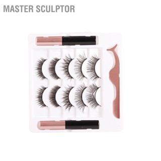 Master Sculptor 5 คู่ Magnetic Eyeliner Lashes Kit นำกลับมาใช้ใหม่ได้ 3D กันน้ำน้ำหนักเบาน้ำยางแม่เหล็กฟรีขนตาพร้อม Applicator