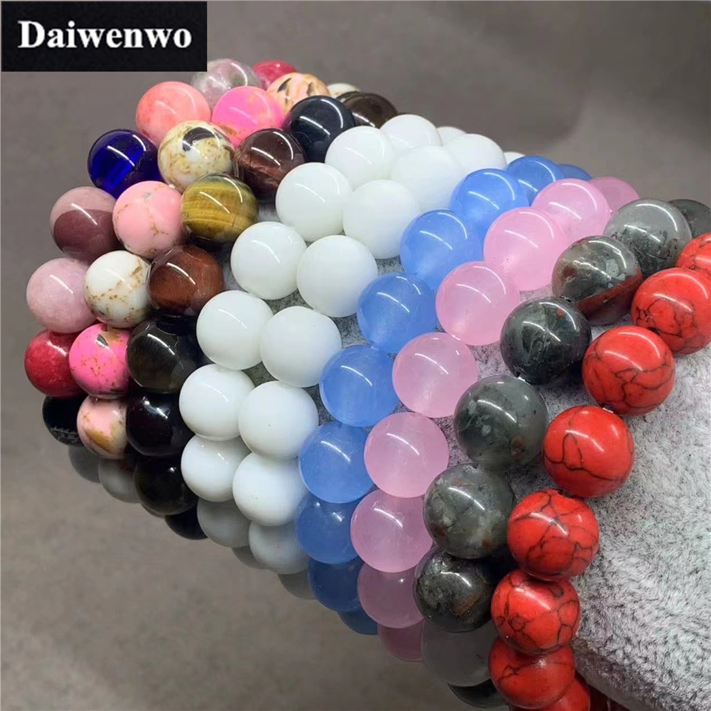 สร้อยข้อมือ ประดับลูกปัดหินแอฟริกา หินหยก เซรามิค สีแดง เขียวขุ่น สีชมพู สีฟ้า