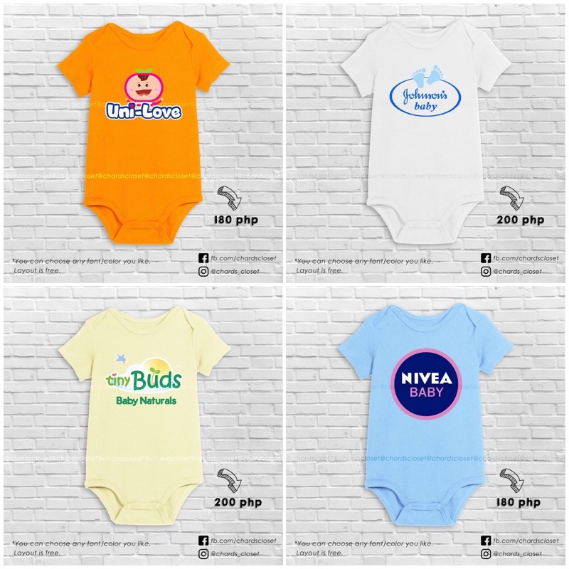 ปรับแต่งสําหรับโลโก้ทารกพิมพ์บน BABY ONESIE (Unilove, Johnsons Baby, Tiny Buds, Nivea Baby) UENP