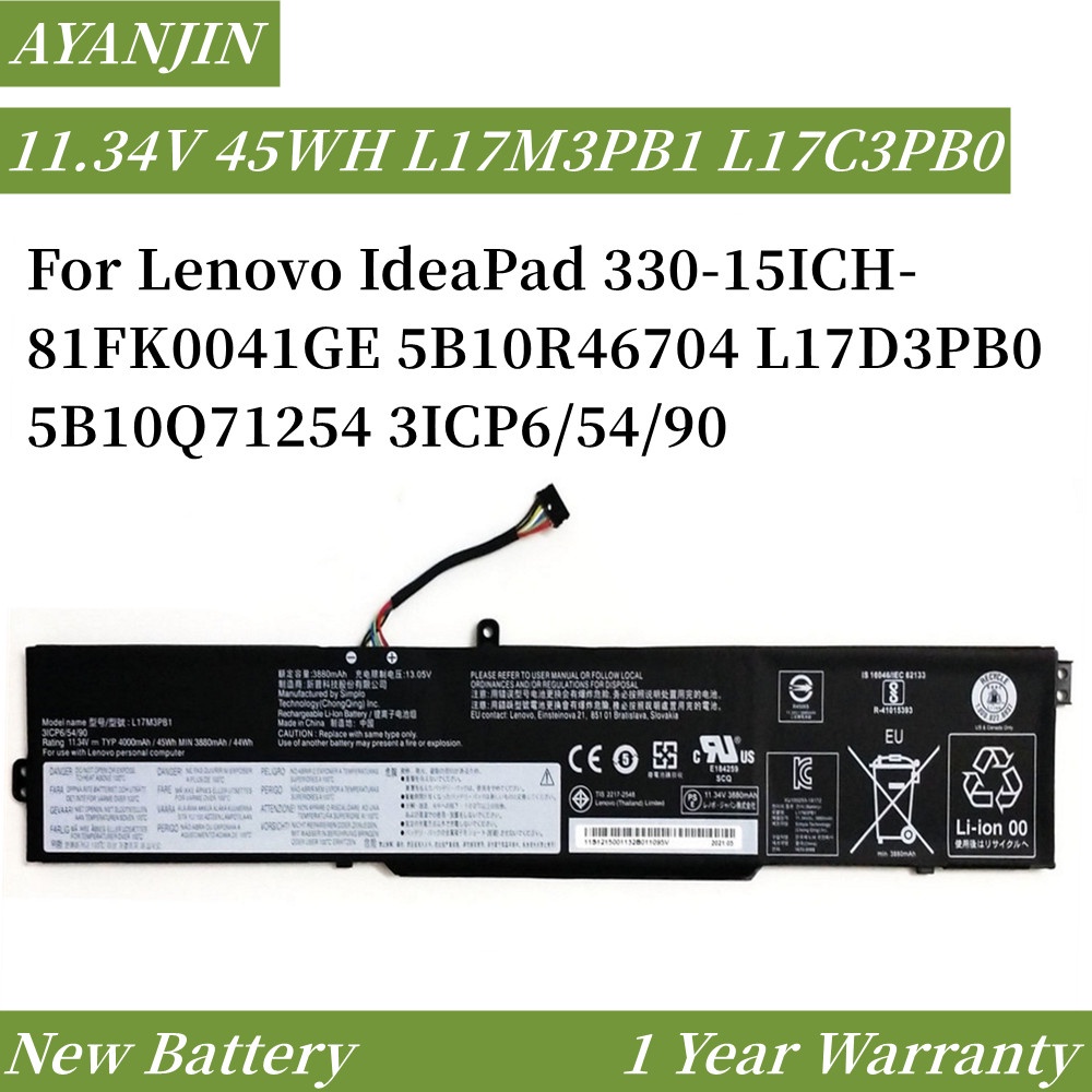 L17M3PB1 L17C3PB0 11.34V 45WH แบตเตอรี่แล็ปท็อปสำหรับ Lenovo IdeaPad 330-15ICH-81FK0041GE 5B10R46704 L17D3PB0 5B10Q71254