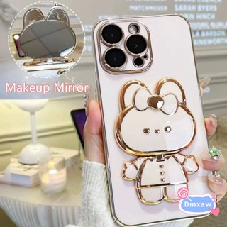 เคสกระจกแต่งหน้า แบบนิ่ม บางพิเศษ ลายกระต่ายน่ารัก พร้อมขาตั้ง สําหรับ Vivo V23 Pro 5G V23E V11i Y97 V20 Pro Y19