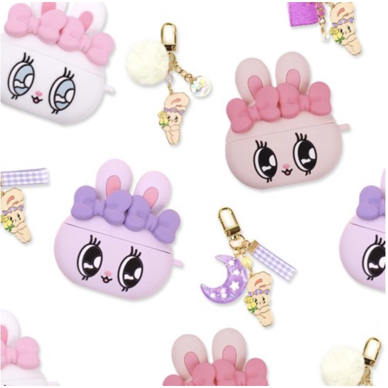 Esther bunny - Silicon case with keyring option compatible for Airpods pro / pro 2 pink purple ribbo