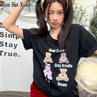 RUO BEI XUAN เสื้อยืดแขนสั้นพิมพ์ลายการ์ตูนผู้หญิง