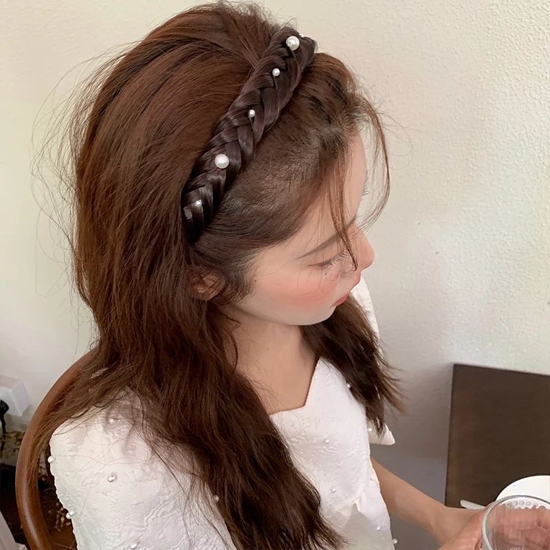 ที่คาดผมถักเปีย ประดับไข่มุก ก้างปลา สไตล์เกาหลี / ที่คาดผมถักเปีย สไตล์ INS / ที่คาดผมจัดแต่งทรงผม เด็กผู้หญิง อินเทรนด์