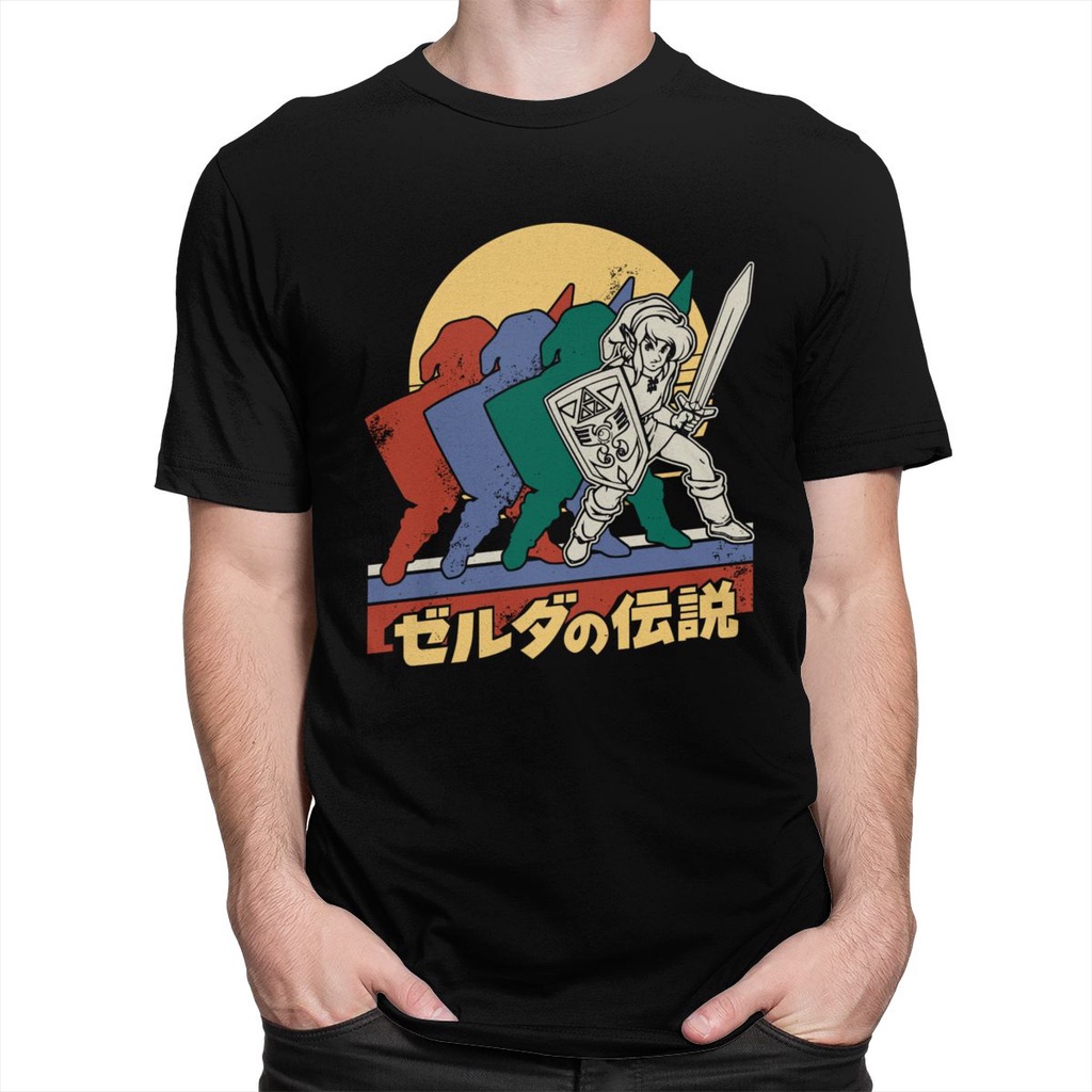 เสื้อยืดผู้ชาย90 - ผู้ชายเสื้อยืดวินเทจตํานานของ Zelda Link คันจิ Tshirt แขนสั้น 80s วิดีโอเกมเสื้อ