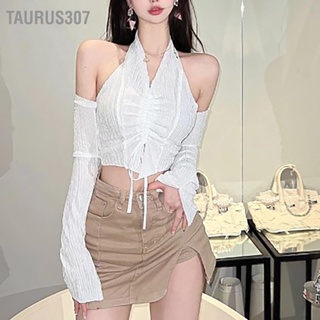 Taurus307 Halter Neck Drawstring Camisole แยกแขนสีบริสุทธิ์น้ำหนักเบายอดนิยมสำหรับผู้หญิง