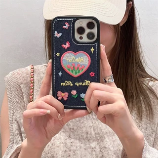 เคสโทรศัพท์มือถือ แบบแข็ง ปักลายเดนิม สําหรับ iPhone 11 11Promax 12 12Pro 12Promax X XR XS XSmax 13 13Pro 13Promax 14 14plus 14Pro 14Promax