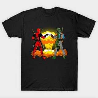 เสื้อยืด พิมพ์ลาย Brofist Boba Fett Space Wars Alien Galaxy Deadpool Mashup สีดํา สําหรับผู้ชายS-5XL_02