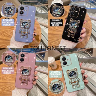 เคส Vivo Y22 เคส Vivo Y22S Case New Glitter Liquid Quicksand Cute Astronaut Bracket Soft Phone Cover Cases โทรศัพท์มือถือ แบบนิ่ม ลายนักบินอวกาศ มีทรายไหล สําหรับ