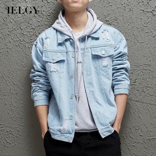 IELGY เสื้อแจ็กเก็ตยีน ทรงหลวม สไตล์เกาหลี สําหรับผู้ชาย