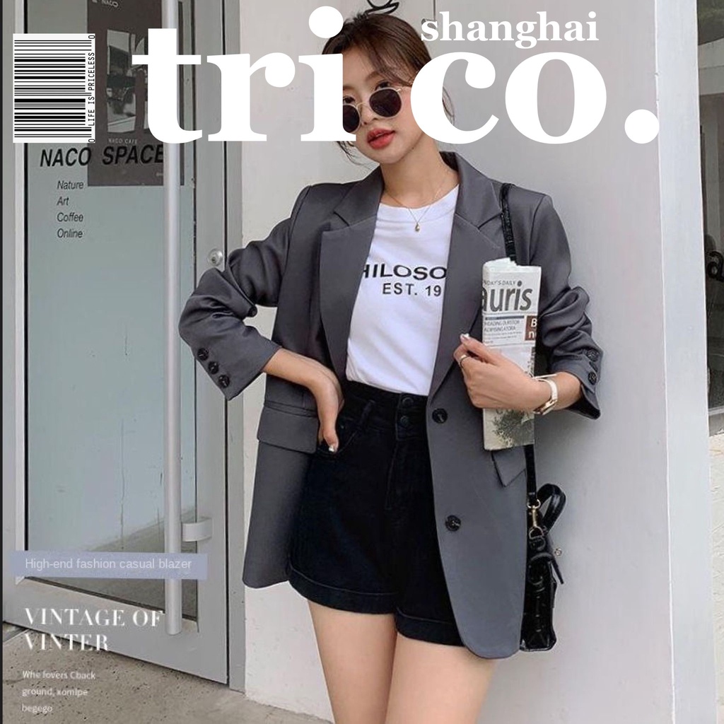 ผู้หญิง Blazer 2024 ฤดูใบไม้ผลิและฤดูใบไม้ร่วงใหม่แจ็คเก็ตสีเทาและสีดํา ระบายอากาศ