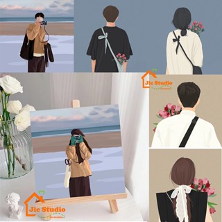 ✨Ready Stock✨ 20*20cm DIY Digital Painting Framed Canvas Painting Paint By Numbers Drawing Practice Landscape Couple Photo Painting Birthday Gift Wall Decoration 数字油画 數字油畫 Oil Painting