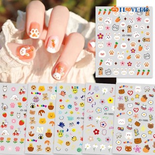 Kawaii สติกเกอร์ตกแต่งเล็บ ลายหมี กระต่าย แครอท ดาว ดอกไม้ หลากสี DIY สําหรับผู้หญิง