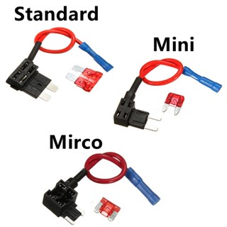 Universal 12V Micro/Mini/ขนาดมาตรฐานตัวยึดฟิวส์รถยนต์พร้อมสิ่งที่แนบมา Piggyback ฟิวส์ TAP Adapter 10A ATM Blade สำหรับรถบรรทุก/รถจักรยานยนต์