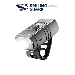 SmilingShark ไฟหน้าจักรยาน รูปปลาฉลามยิ้ม ชาร์จ USB พร้อมคลิปไฟฉาย อุปกรณ์เสริม สําหรับจักรยานเสือภูเขา