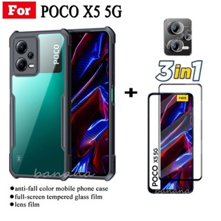 3in1 Poco X5 5G เคสโทรศัพท์ กันกระแทก สําหรับ Poco X5 Pro 5G ฟิล์มกระจกนิรภัย + ฟิล์มเลนส์กล้อง