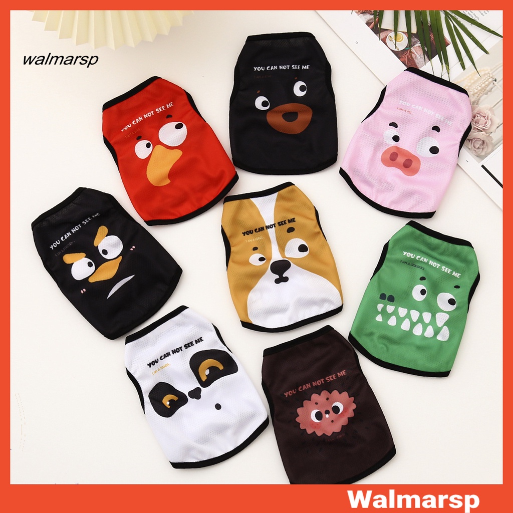 WAP สัตว์เลี้ยงเสื้อกั๊กรอบคอแขนกุดการ์ตูนพิมพ์แมวสุนัขเสื้อกั๊กฤดูร้อนเครื่องแต่งกายสําหรับสวมใส่ทุ