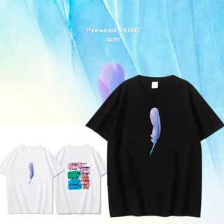  ใหม่เอี่ยมTee got7 present:you album  T-shirt Wang Jiaer feather เสื้อยืดคอกลมผู้หญิง