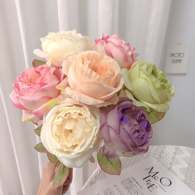 ผ้าประดิษฐ์ดอกกุหลาบช่อดอกไม้สําหรับตกแต่งบ้านงานแต่งงานของขวัญวันวาเลนไทน์ดอกกุหลาบ
